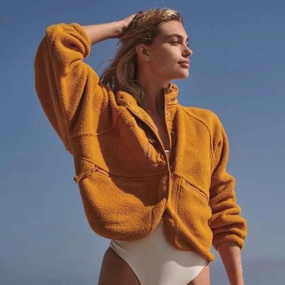 Free People Mustard Yellow Sherpa Jacket - Picture 2 of 15
